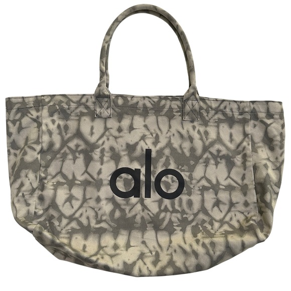 ALO Yoga Handbags - Alo Yoga Gray White Tie Dye Cotton Iconic Shopper Weekender Tote Bag Streetwear